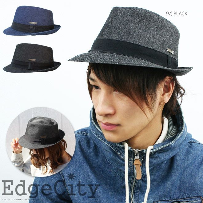 【EDGECITY】児島デニム ハット 帽子 エッジシティ DenimHat ブレードリボン ベルト 中折れハット デニム ハット 中折れ 日本製 【男女兼用/メンズ/レディース/フェス/アウトドア】 Ｌ 97）ブラッ