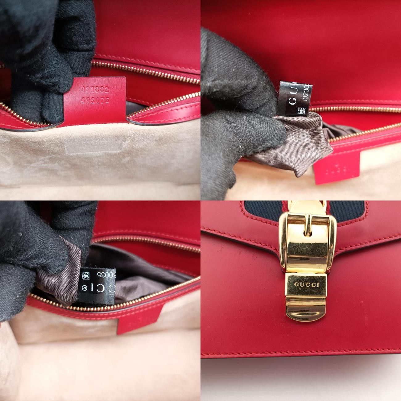 グッチGucciシルヴィレッド×ネイビーレザー421882I023030035