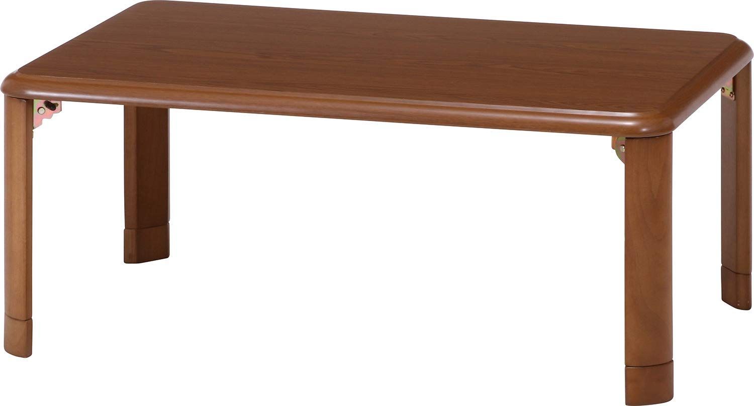 不二貿易 折りたたみテーブル ローテーブル 高さ調節 角が丸い 幅90×奥行60×高さ33 38cm ミディアムブラウン 10036