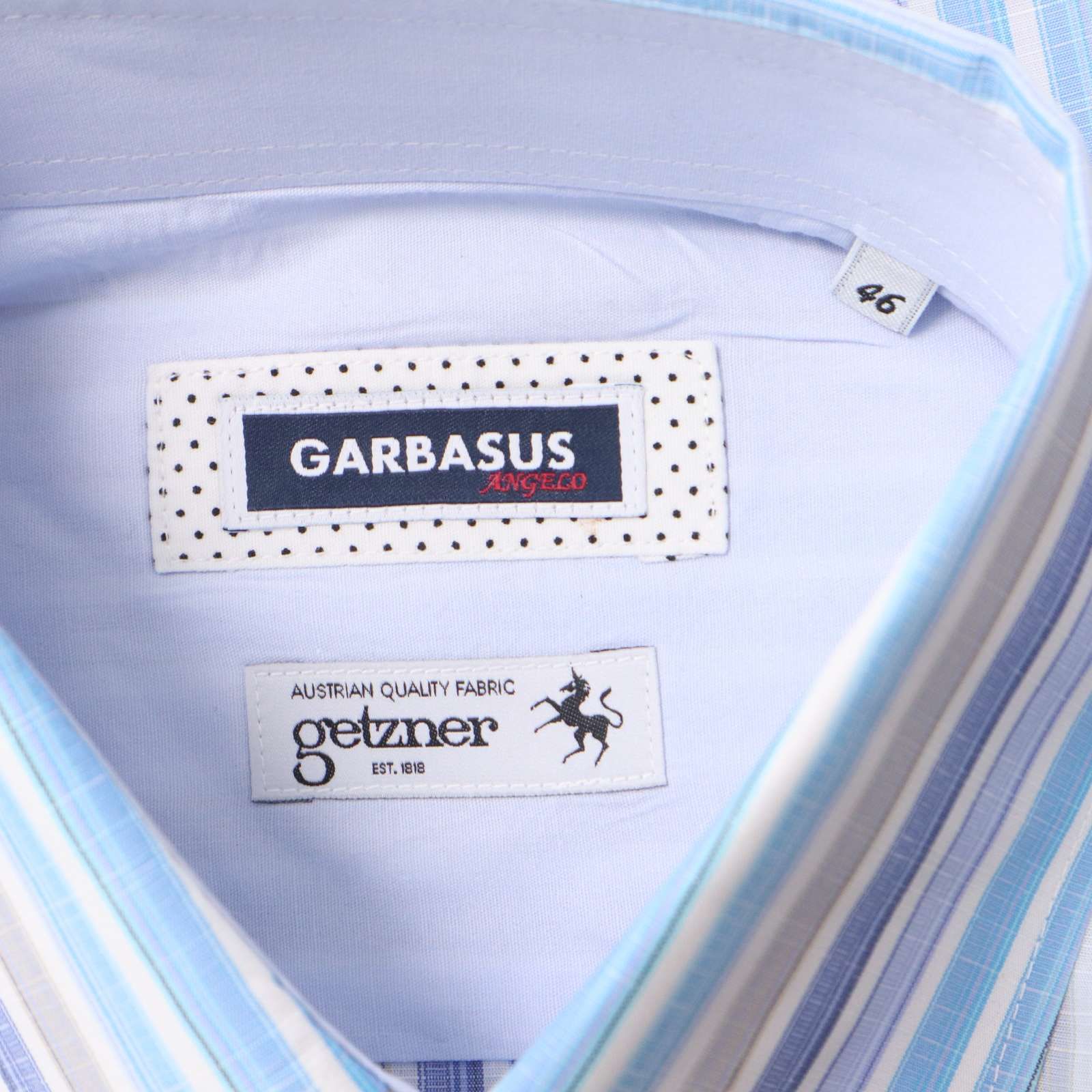 未使用、タグ付き　GARBASUS ANGELOストライプテーラージャケット ANGELO GARBASUS アンジェロ ガルバス 春夏 getzner☆ ロゴ刺繍 半袖
