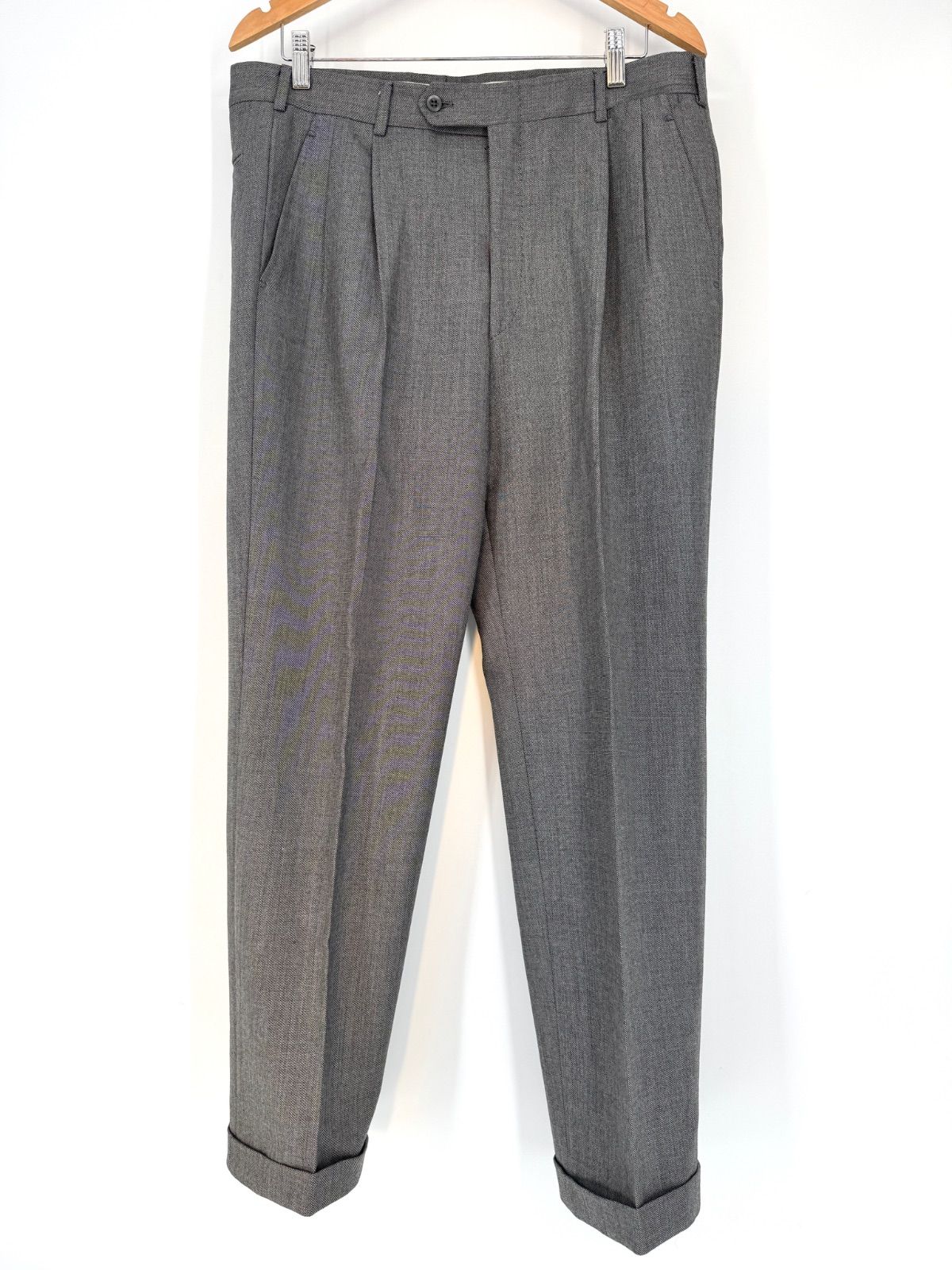 HERMES PN315 ツータック スラックス 裾ダブル 50サイズ グレー ☆美品☆イタリア製☆ HERMES エルメス PN315モデル ウール100