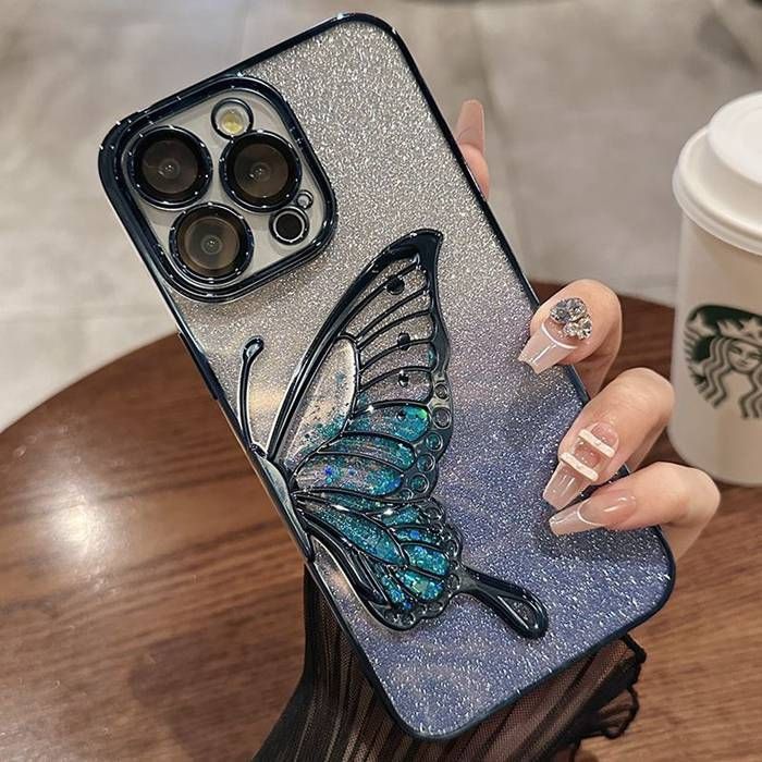iPhoneケース 電光メタリック 蝶 バタフライ ソフトケース 光沢