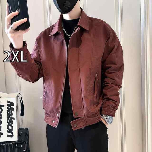 [2XL ]メンズ  服 シンプル ファッション オシャレ 大人 かっこいい 大きいサイズ ストリート 紳士服 ハイエンド ジャケット 春秋 シンプル バーガンディ