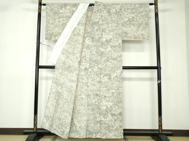 平和屋着物▽上質な紬 単衣 格子花文 正絹 逸品 DAAV5320az