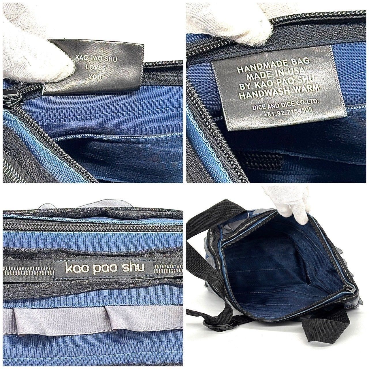 kao pao shu カオパオシュ ネイビーブルー 一点物 バック ショルダー 個性が走る斜線美✨ kao pao shu カオパオシュウ ショルダーバッグ