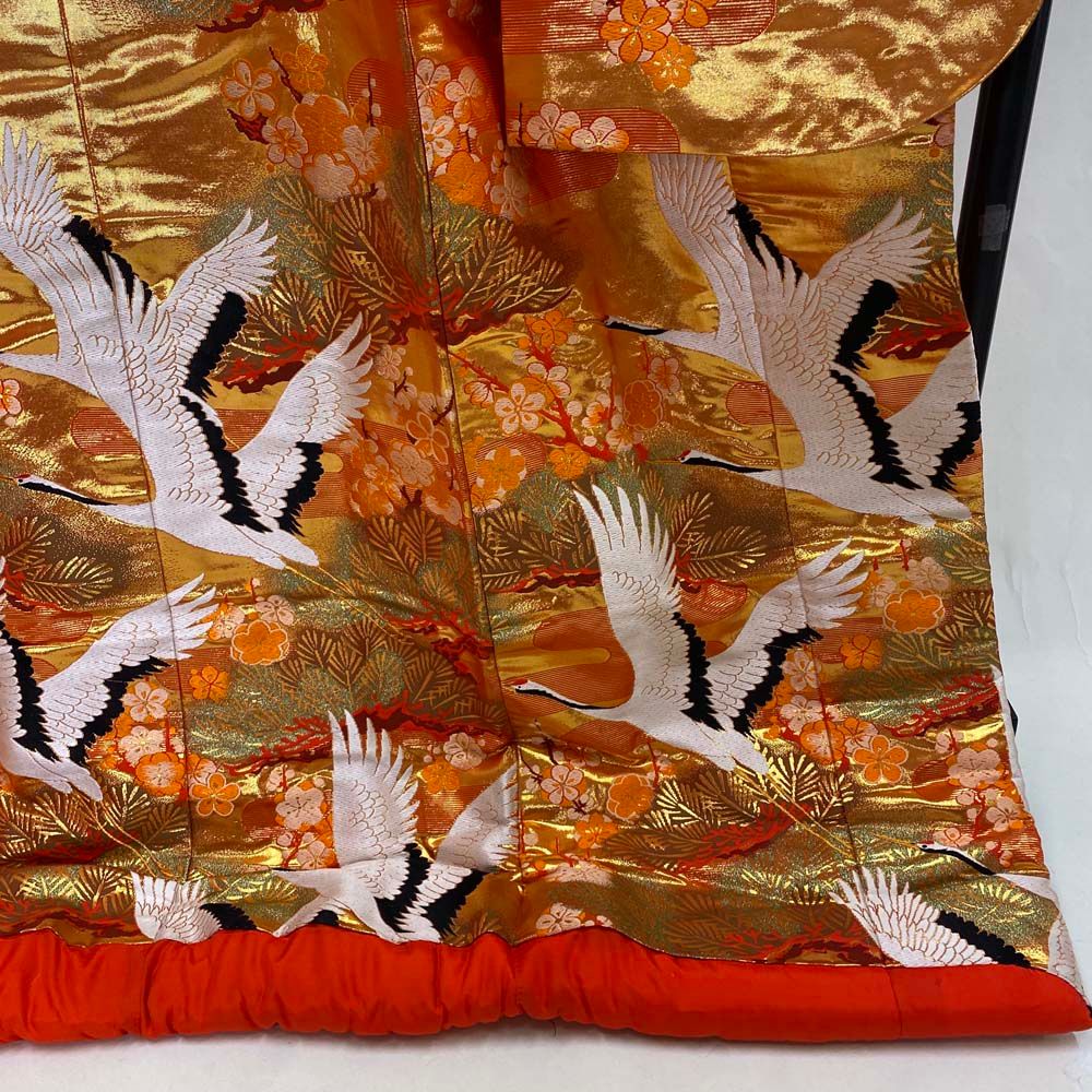 色打掛 正絹 鶴 刺繍 金 打掛 Lサイズ 裄67 花嫁衣裳 婚礼