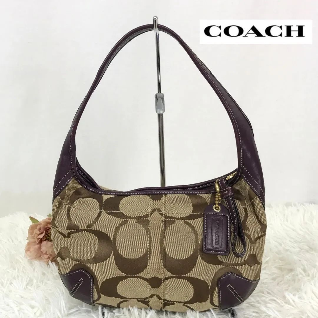 COACH コーチ ハンドバッグ 11289 ワンショルダーバッグ パープル シグネチャー 総柄 キャンバス 保存袋有り - メルカリ