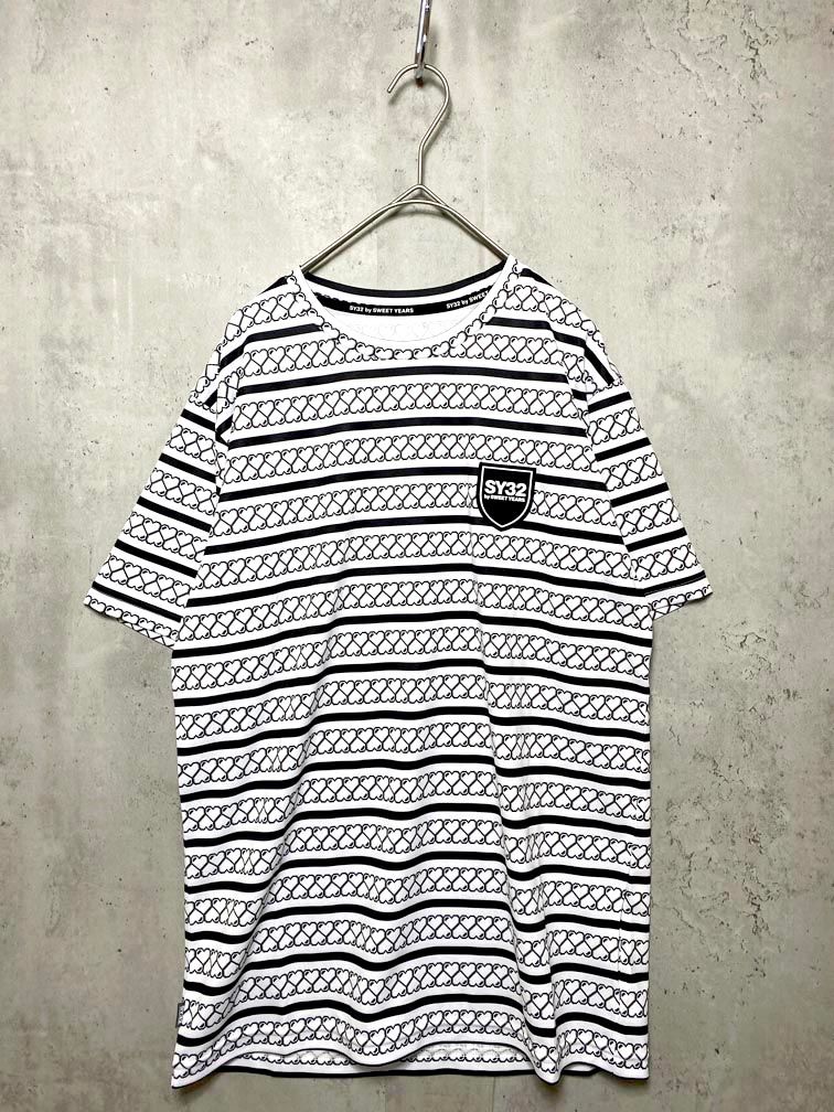 新品 SY32 by SWEET YEARS エスワイサーティトゥーバイスウィートイヤーズ 11453 定価9900円 ゴルフ NEO BORDER TEE Tシャツ sizeM/白 ■◆メンズ