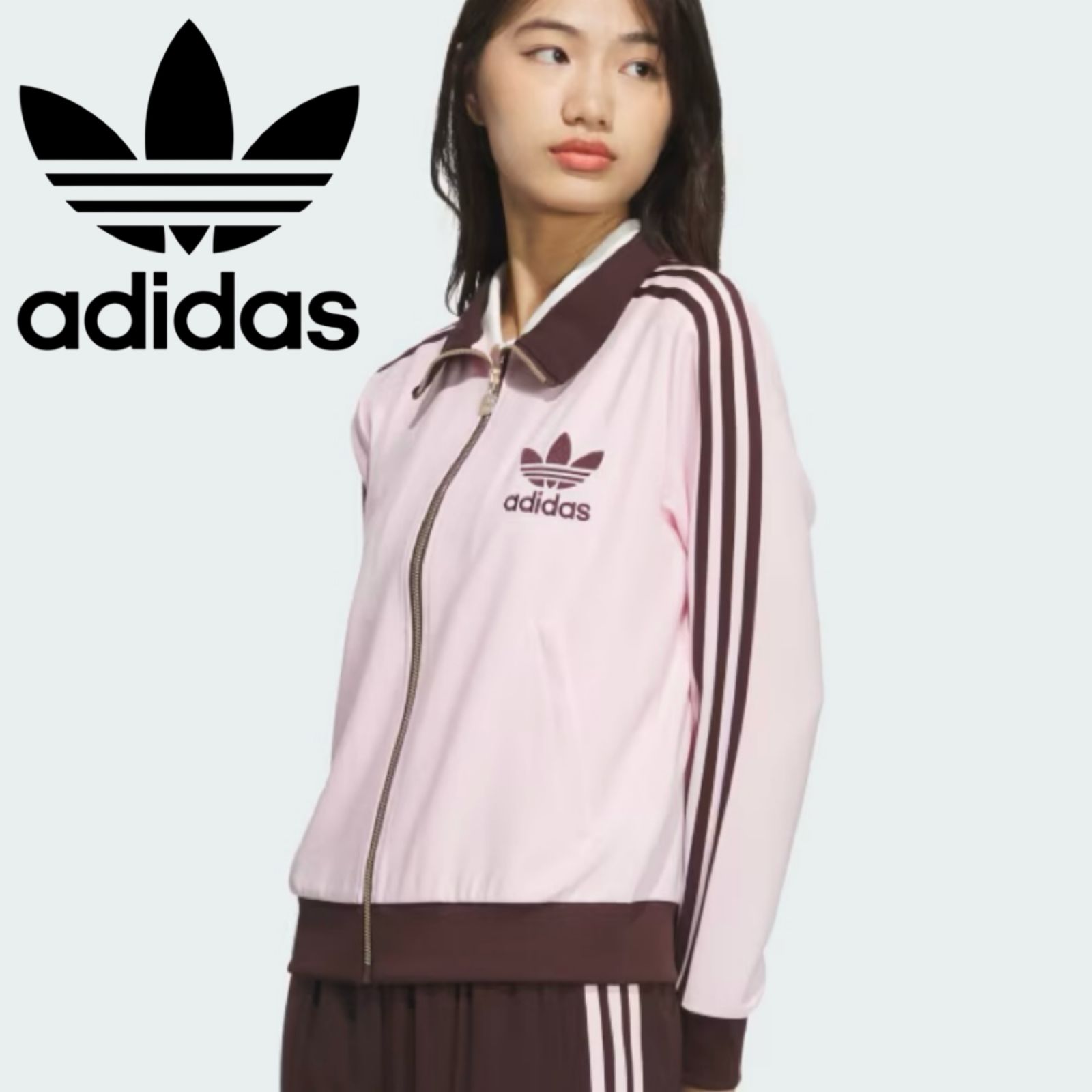 adidas ピンクブラウン トラックジャケット　ジャージ S 新品S⭐️韓国限定 adidas トラックジャケット/ジャージ 刺繍トレ