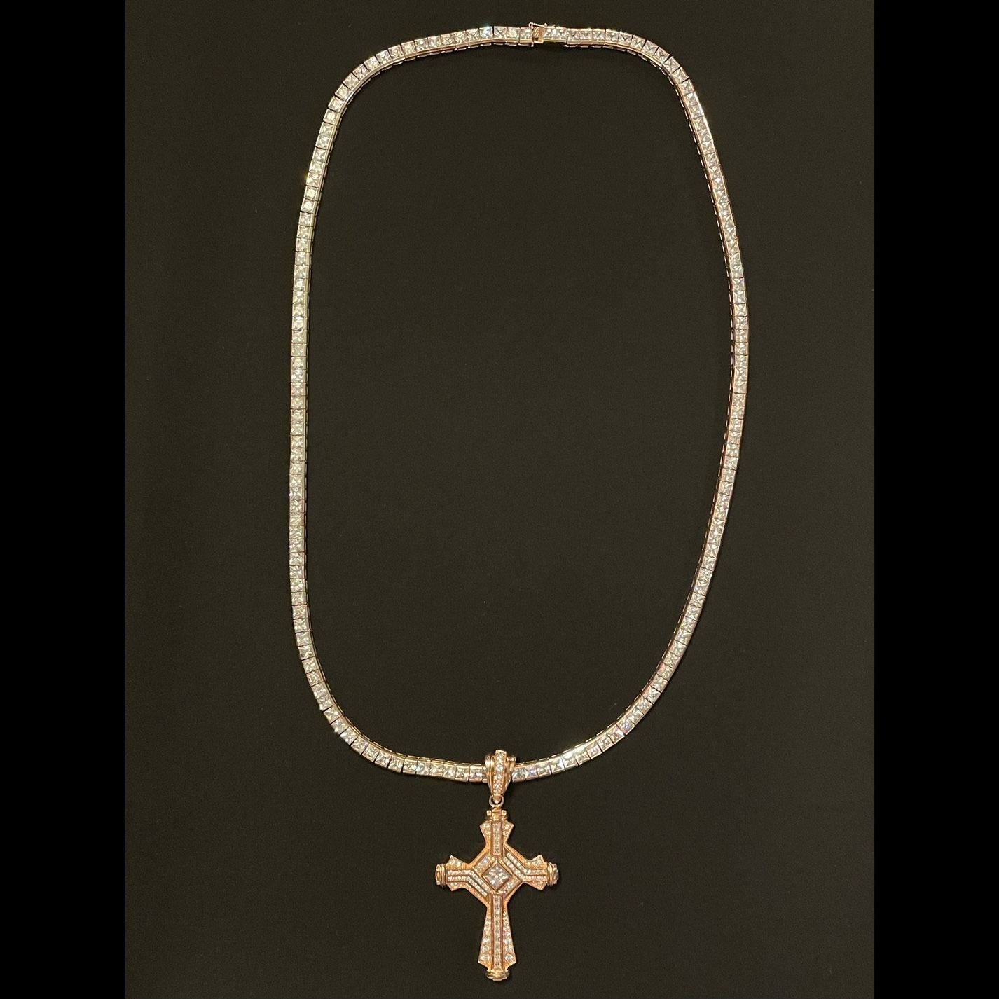 シルバー925製 ジルコニアクロスペンダントヘッド付き テニスネックレスセット レッドゴールド