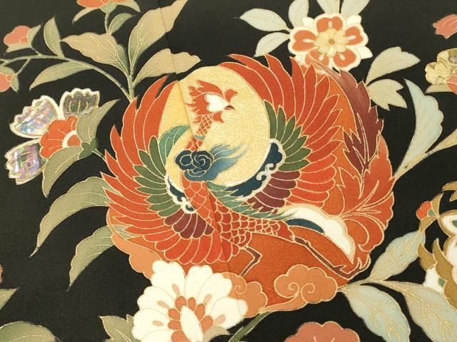 平和屋着物□豪華黒留袖 作家物 螺鈿 鳳凰花文 金彩 正絹 逸品