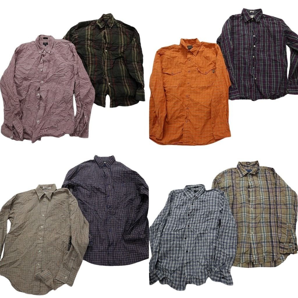 古着卸 まとめ売り チェック柄 長袖シャツ 8枚セット (メンズ M /L ) ジェイクルー ダブルフラップ 中古 古着 MY0314