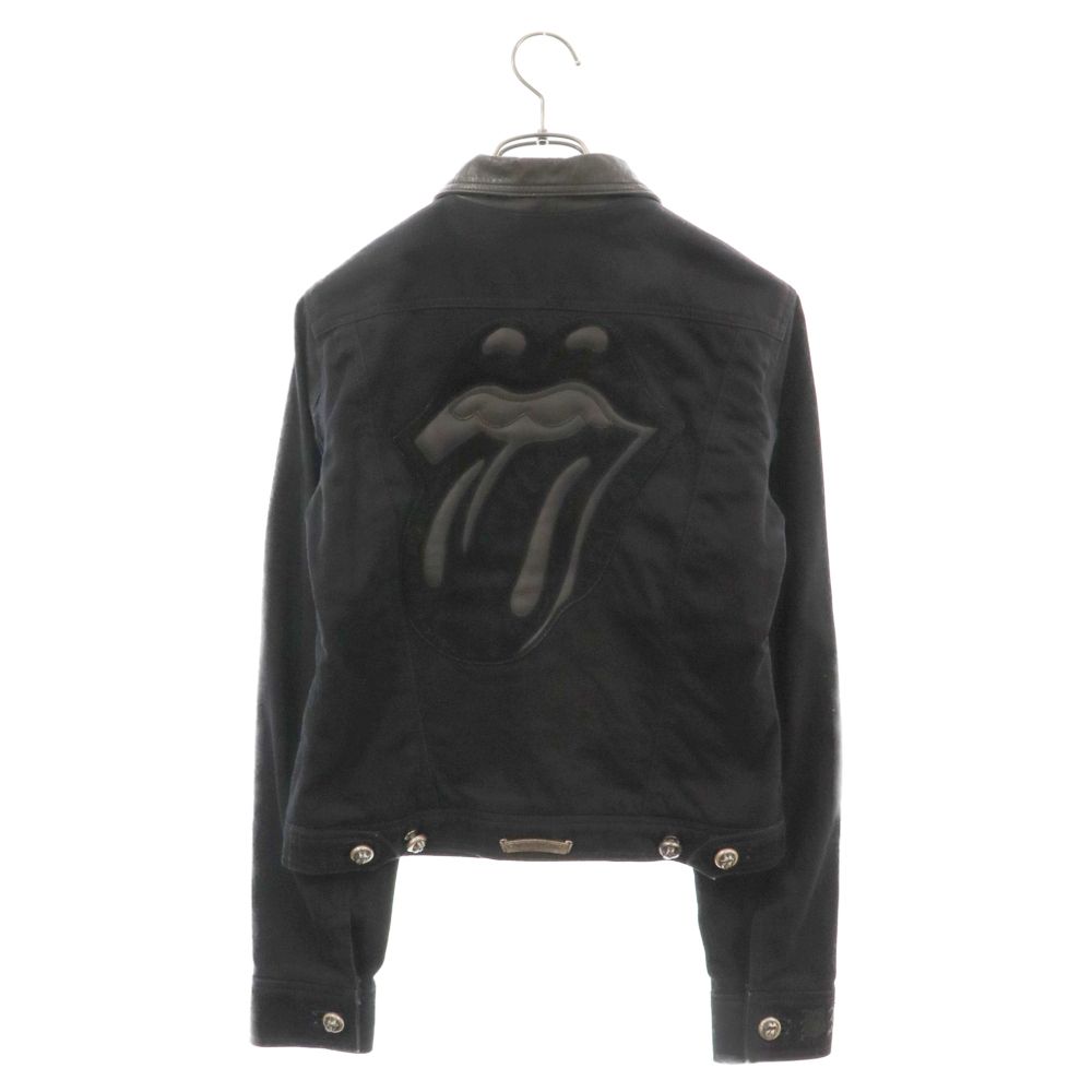 CHROME HEARTS (クロムハーツ) ローリングストーンズ The Rolling Stones リップ&タン レザー切替デニムジャケット ブラック