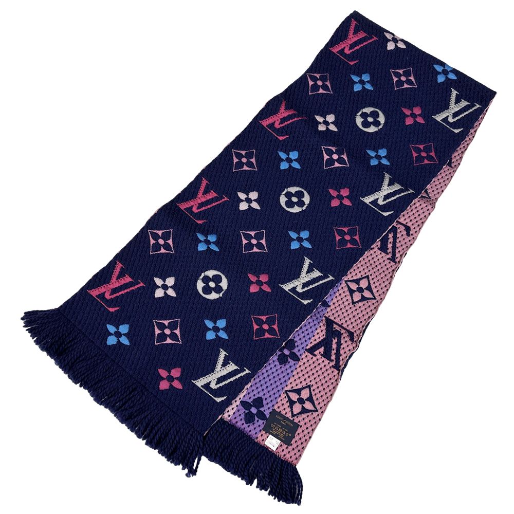 ルイ ヴィトン LOUIS VUITTON マフラー レディース ブランド ストール モノグラム ウール シルク エルシャプ ロゴマニア ネイビー マルチカラー M70899 レインボー かわいい おしゃれ 秋冬 カジュアル