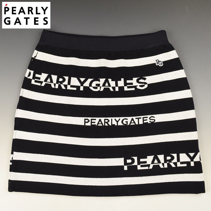 サイズ：2・L・新品】パーリーゲイツ ロゴ×ボーダー柄 ニットスカート