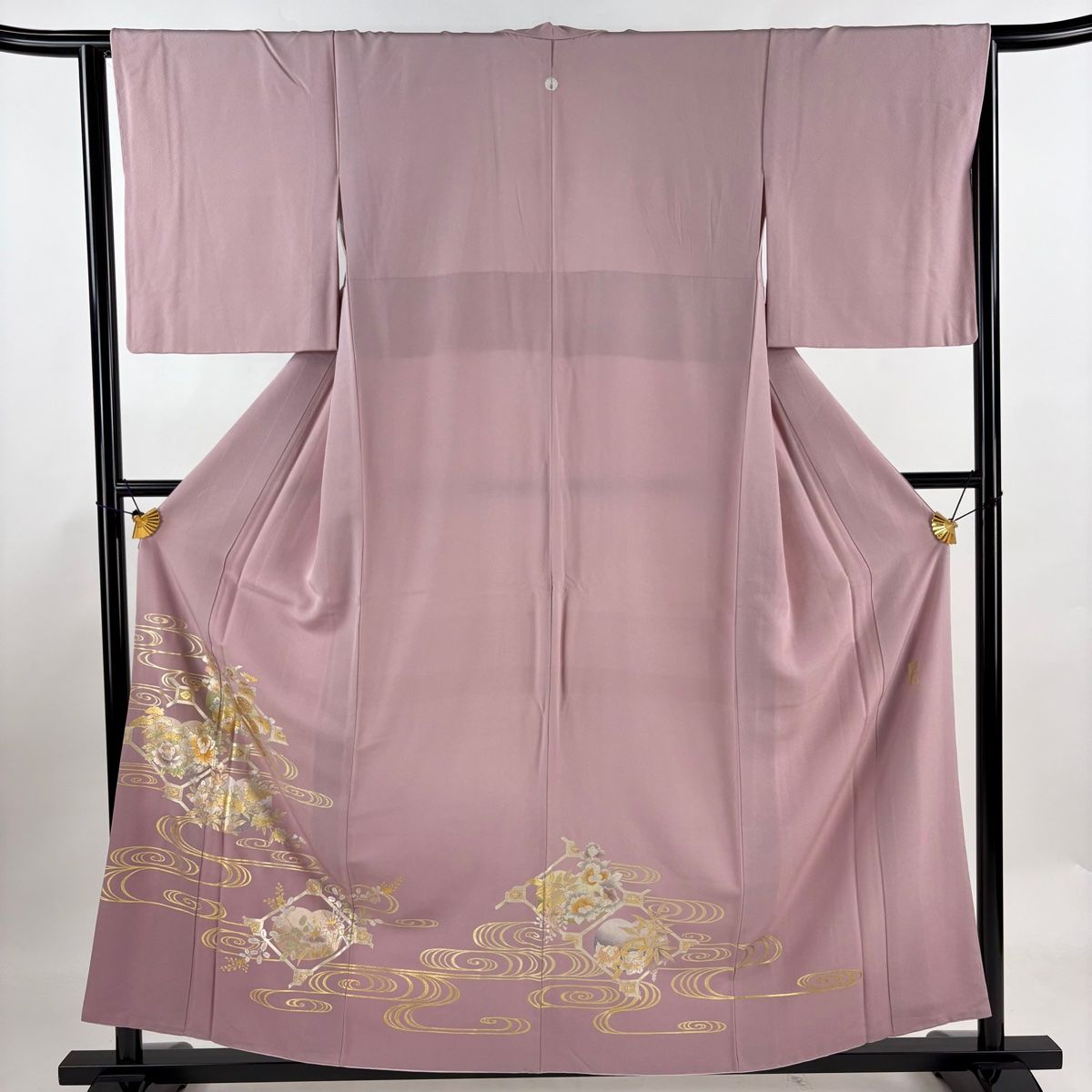 色留袖 身丈157.5cm 裄丈64cm M 袷 和田光正 落款 草花 流水 金銀彩 ぼかし 薄紫 正絹 名品 一つ紋