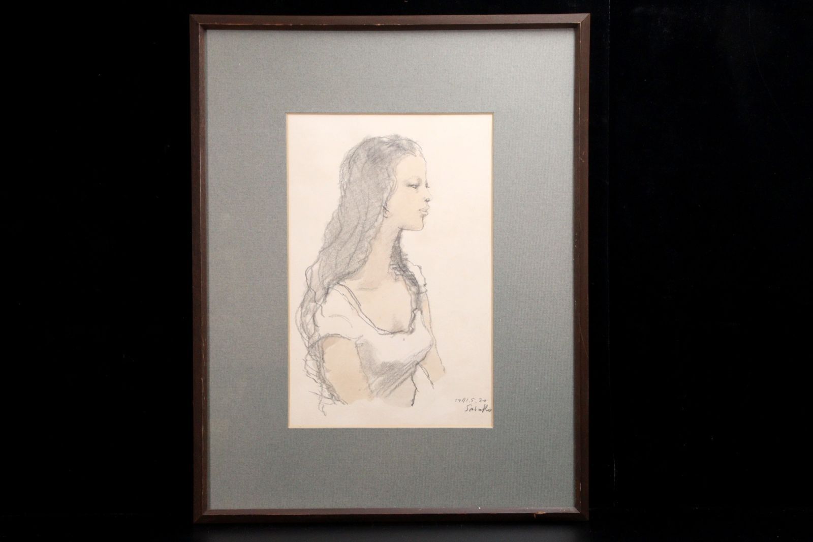 斉藤三郎「少女」 肉筆デッサン画4号 水彩 共シール 古美術 購入 楾