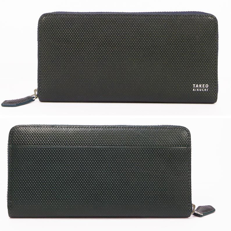 タケオキクチ TAKEO KIKUCHI 牛革 ラウンドファスナー 長財布 ダーク  
