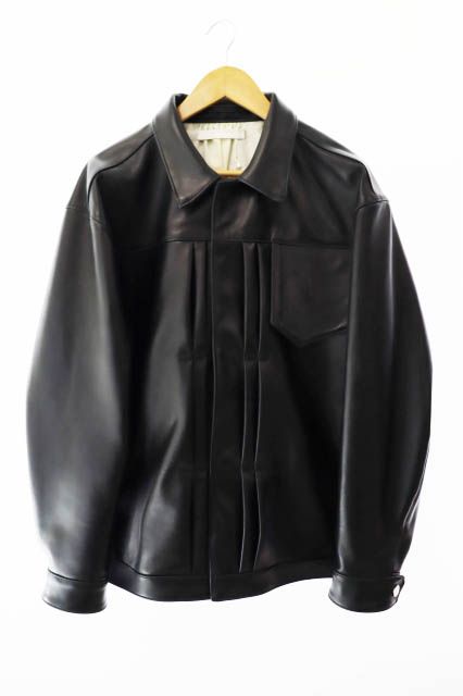 OUAT オーユーエーティー 25SS BLACK LAMBSKIN OFFICE JACKET ラムスキン レザー オフィス ジャケット 0011008JKT 3 黒 ブラック ブランド古着ベクトル 中古250206