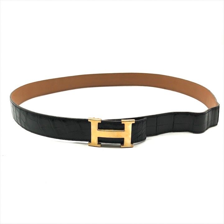 HERMES エルメス コンスタンス H ベルト クロコ ブラック マルL