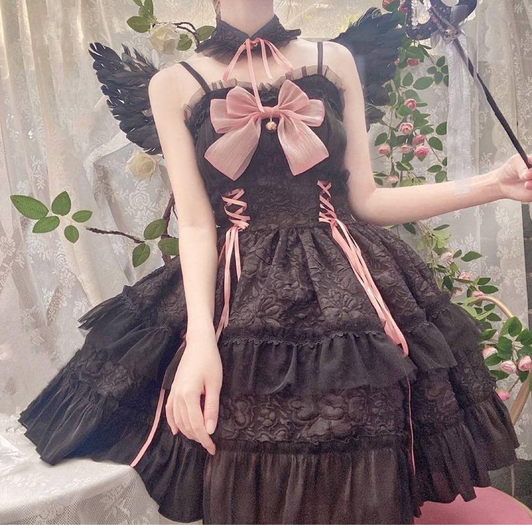 【韓嬢♡熊ジャズ】ゴスロリ・ロリータドレスロリィタ　jskサスペンダードレス　黒 楽天市場】ロリータキャミソールワンピースjskドレス ゴスロリ