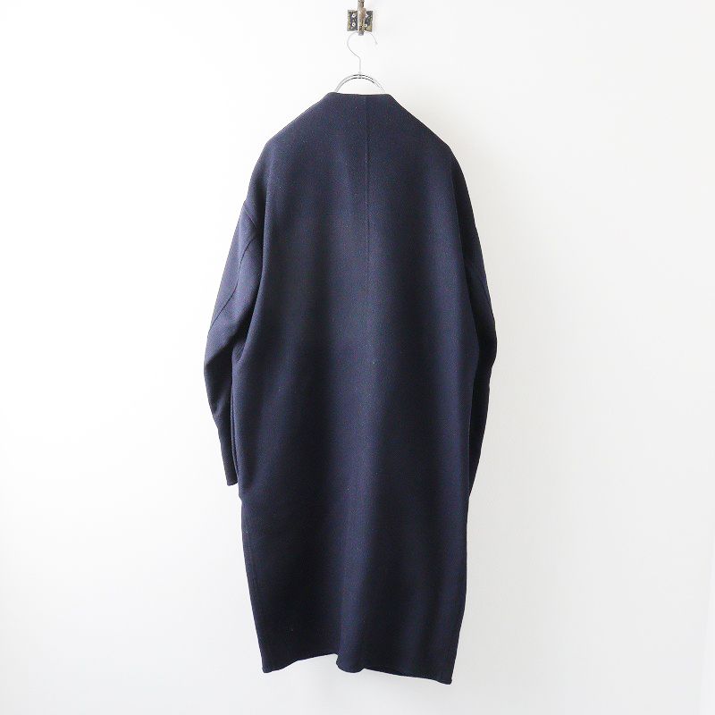 美品 エンフォルド ENFOLD ウールリバーノーカラーコート 36/ネイビー