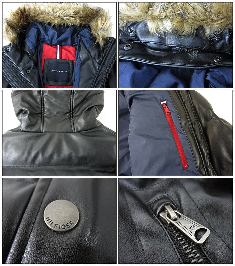 トミーヒルフィガー　レザージャケット　パーカー　フーディ　刺繍デザイン　本革 TOMMY HILFIGER トミーヒルフィガー ジャケット メンズ ナイロン