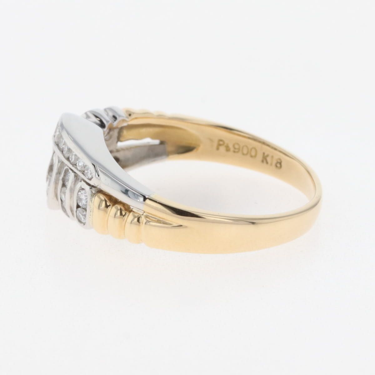 K18/Pt900 メレダイヤ0.05ct 蛇 デザイン リング #14【新宿店