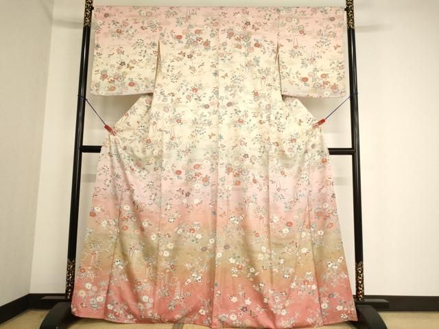 【染め分け暈し】正絹　上質な訪問着　花柄　袷　落款 平和屋着物○訪問着 舞花文 暈し染め 金銀彩 正絹 逸品 AAAY0222zg