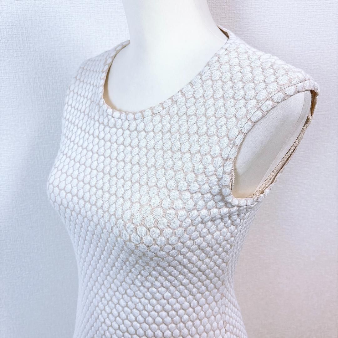 美品】ルネ ニット ノースリーブワンピース 伸縮性有 36 ベージュ