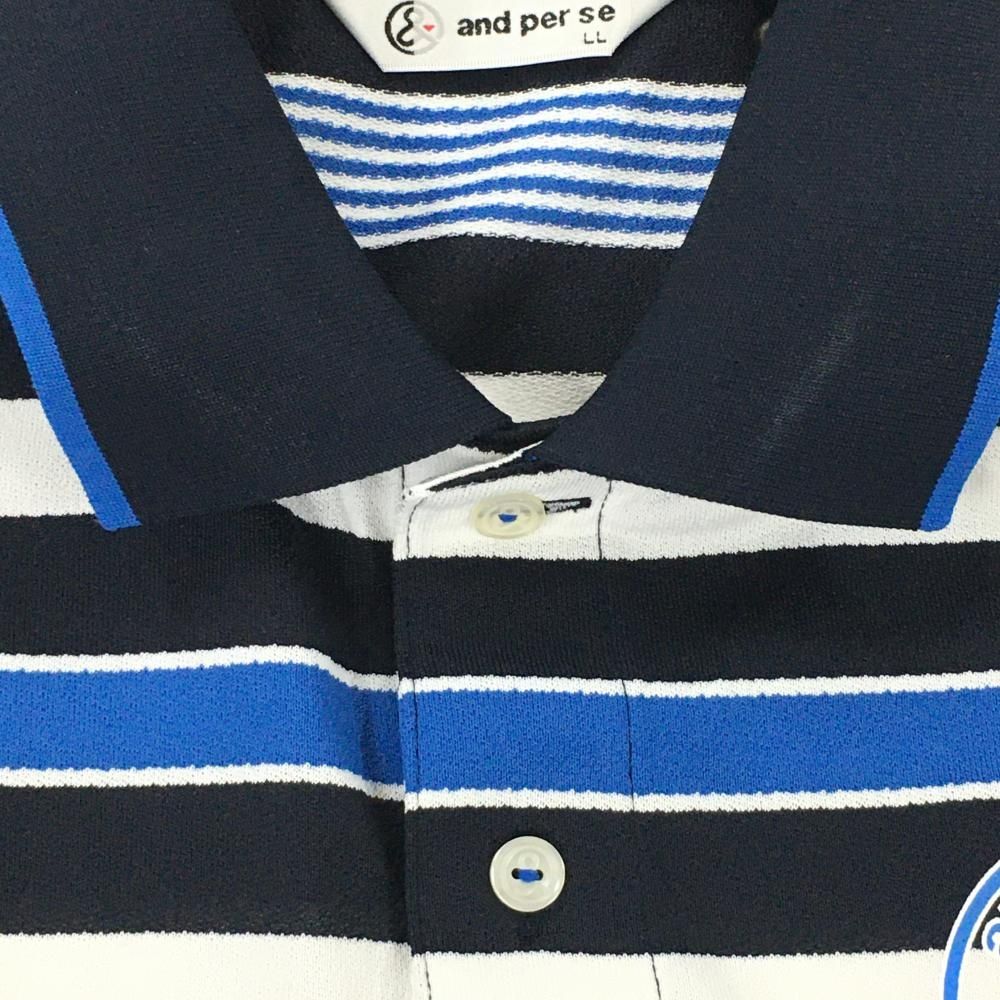 【超美品】アンパスィ 半袖ポロシャツ ネイビー ロゴ白 メンズ LL ゴルフウェア and per se アンパスィ 半袖ポロシャツ ネイビー×白×ブルー ボーダー メンズ LL