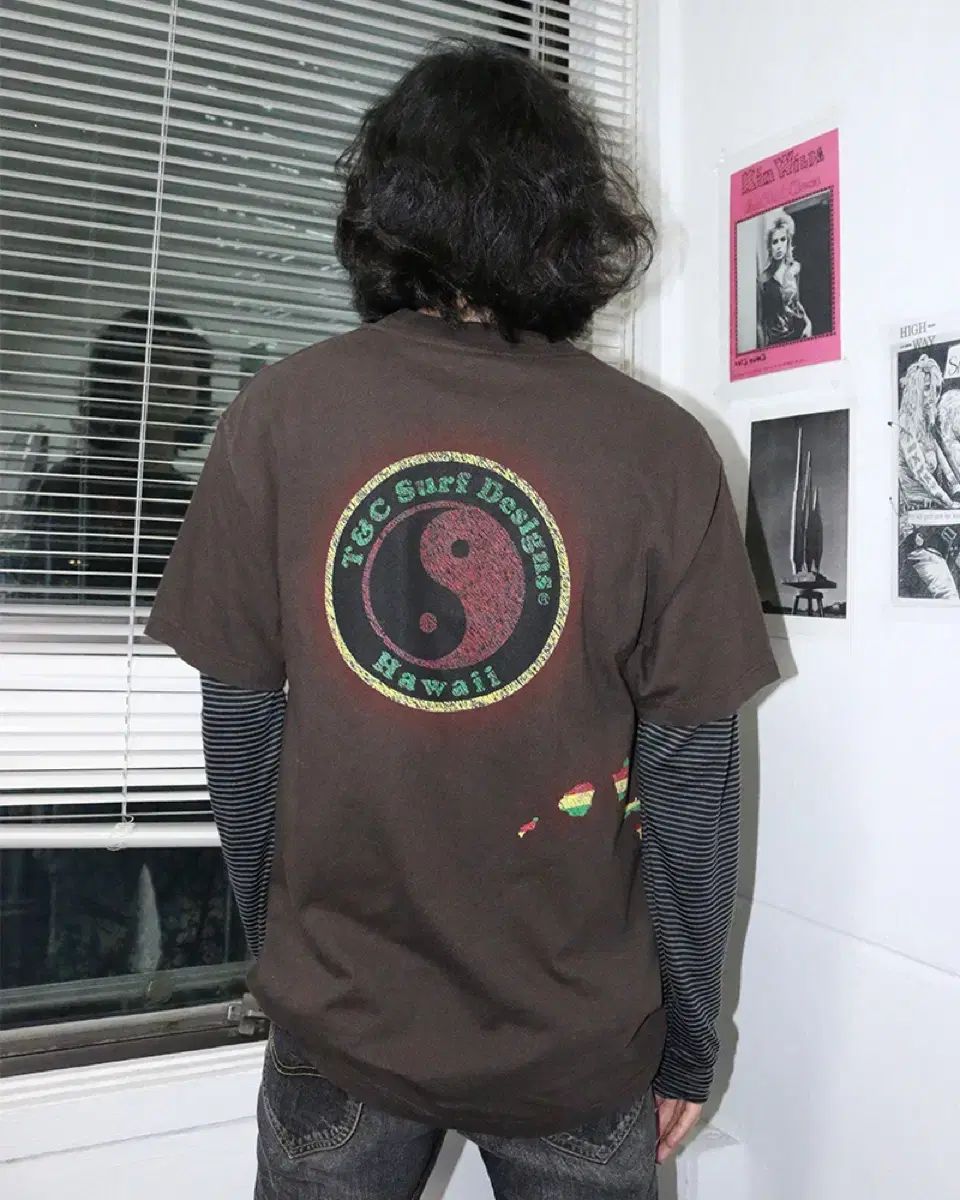 ヴィンテージ 茶色 陰陽 ロゴ 半袖 Tシャツ