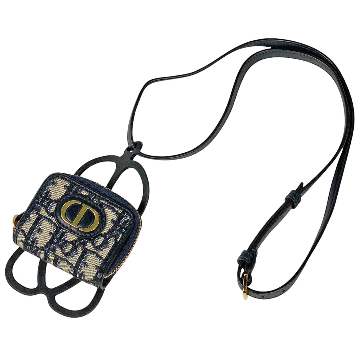 クリスチャンディオール Christian Dior トロッター柄 フォンホルダー スマホホルダー オブリーク ポーチ 携帯電話ケース キャンバス レザー ラバー ネイビー レディース