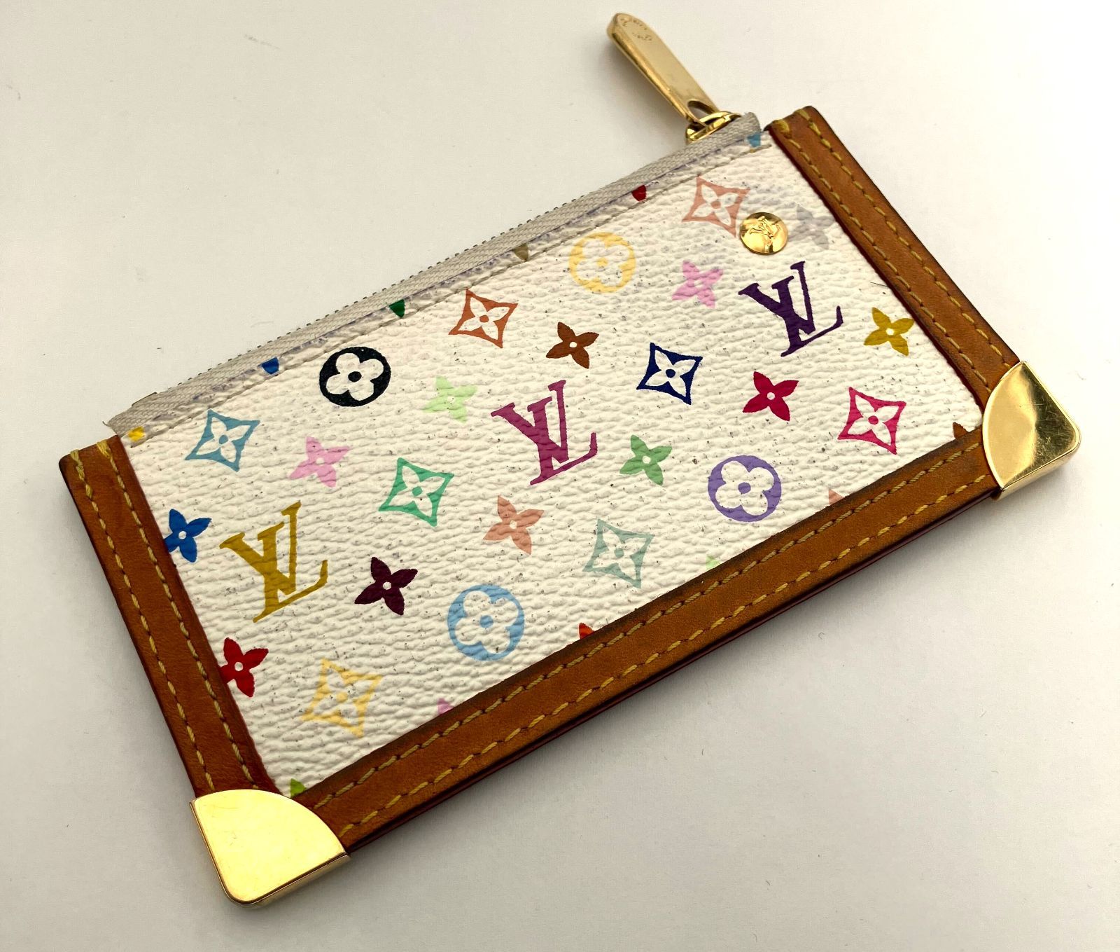 【鑑定済み】正規品 ルイヴィトン LOUIS VUITTON  モノグラム マルチカラー ポシェットクレ ブロン M92655 コインケース キーリング ホワイト