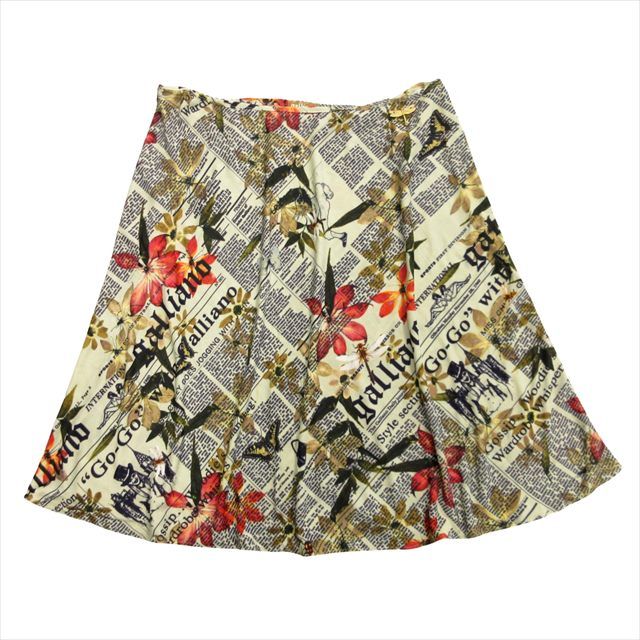 美品 ガリアーノ GALLIANO ニュースペーパー フレア スカート 膝丈 虫  