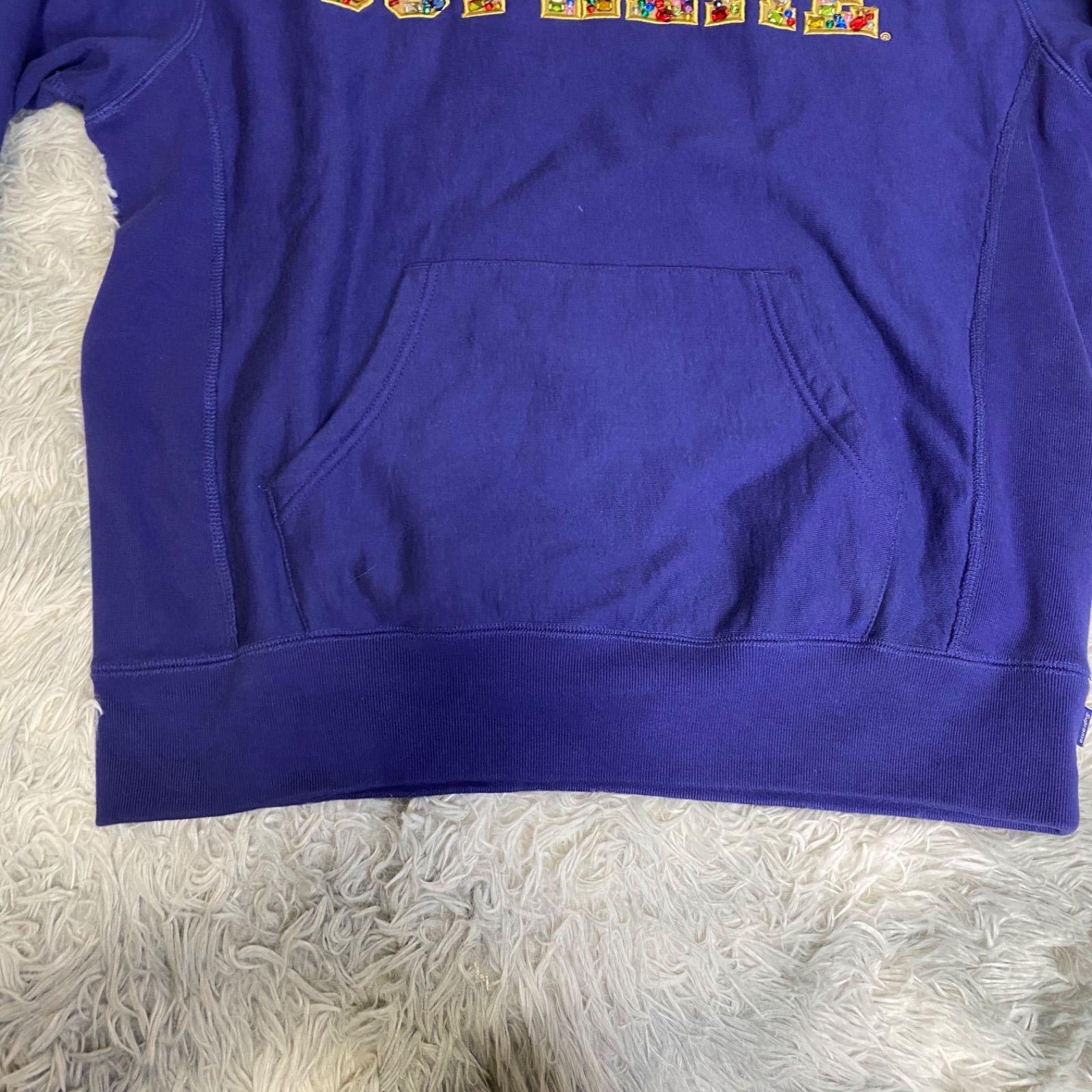 Supreme パーカー ネイビー M ロゴ 刺繍 スパンコール カジュアル SUPREME シュプリーム メンズ レディース パーカー M 青紫 ロゴ