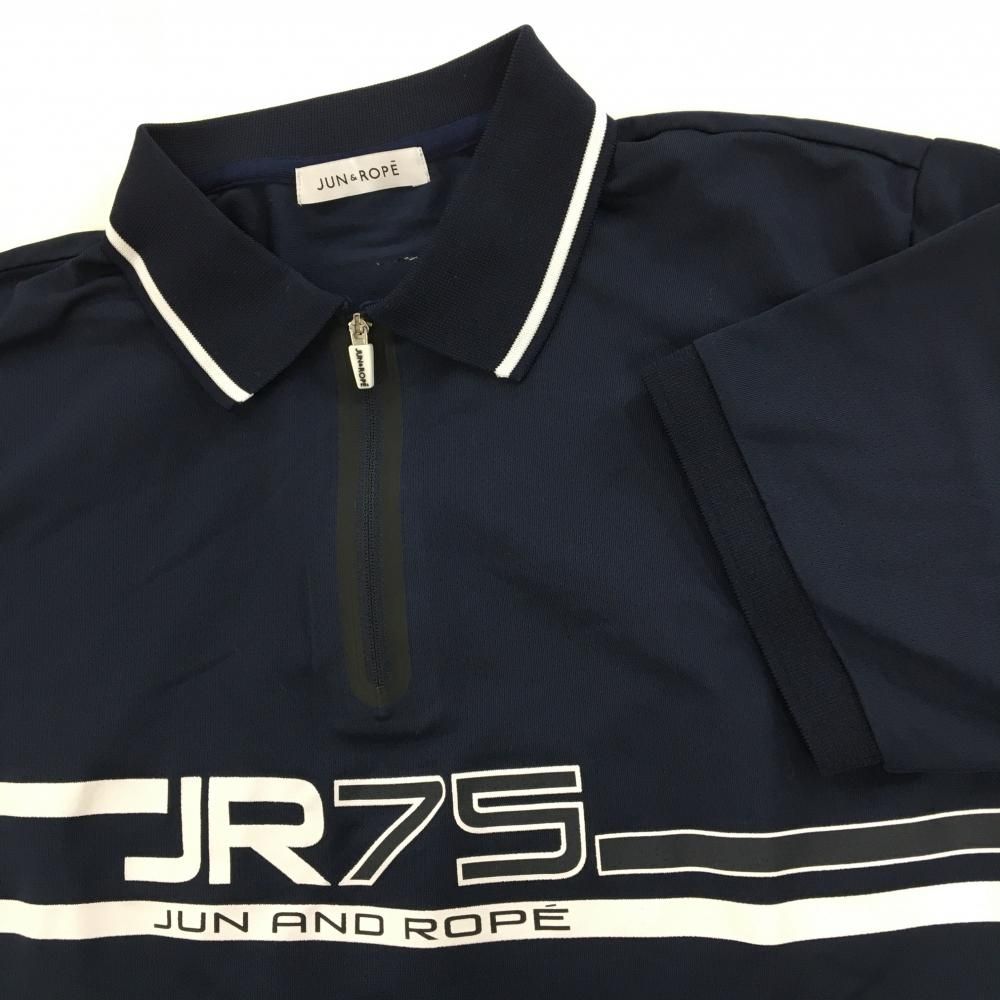 超美品】ジュンアンドロペ 半袖ポロシャツ ネイビー×白 フロントロゴ