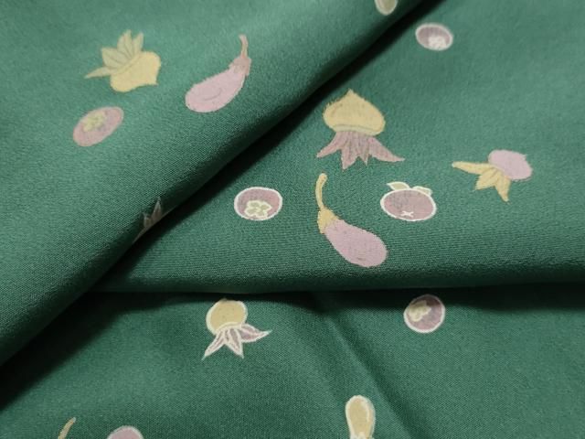 平和屋着物○長襦袢 無双仕立て 生り物 茄子 蕪 柿 正絹 逸品 未使用