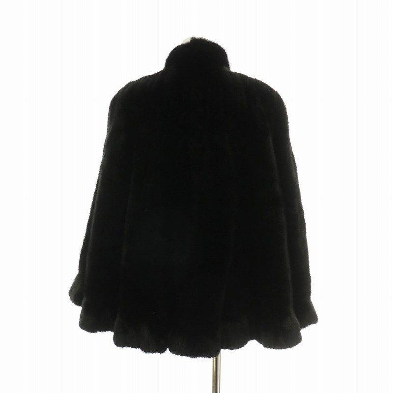 ファー付ポンチョ風コート （ブラック） 高級フォックスファー