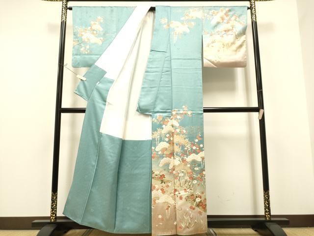 平和屋着物□訪問着 刺繍 枝垂れ花文 暈し染め 金糸 金彩 正絹