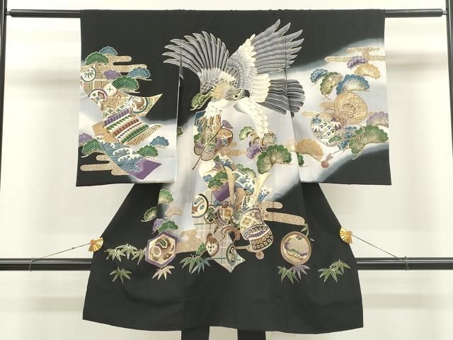 平和屋着物[]お宮参り 男の子 祝着 産着 初着 のしめ 鷹 兜 吉祥笠松文