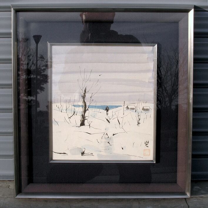 絵画 色紙画 色紙額 水彩画 新雪 3