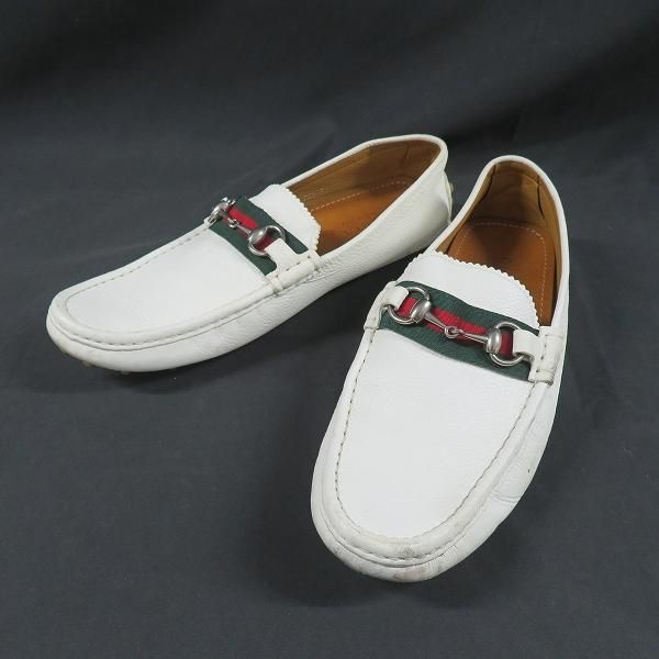 ans グッチ GUCCI ローファー スリッポン ドライビングシューズ 9 G 白