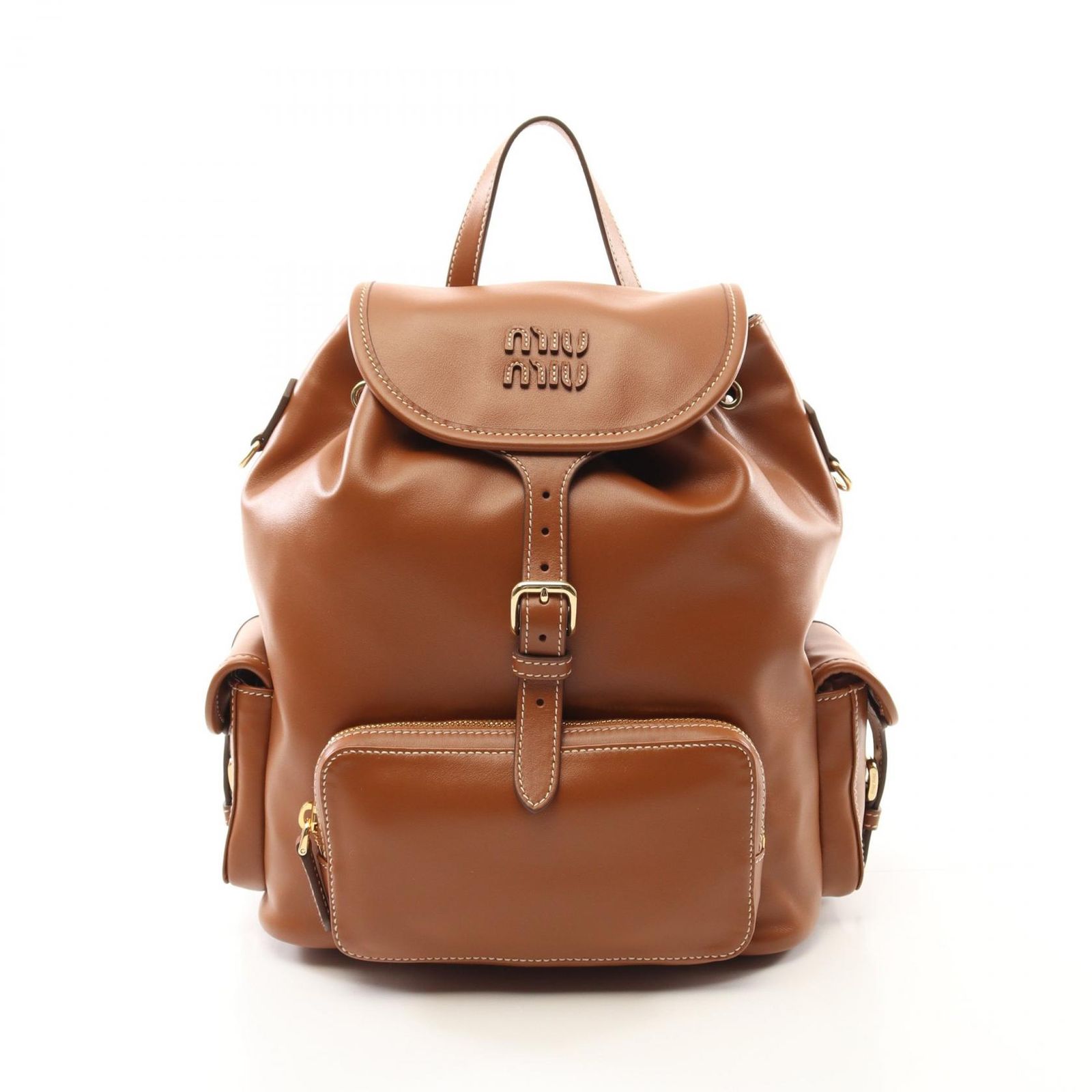 ミュウ ミュウ Miu Miu リュックサック バックパック 5BZ042 コニャック レザー バックパック レディース Used A