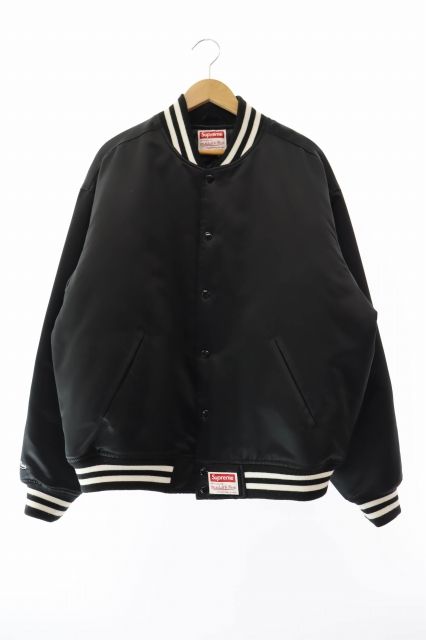 シュプリーム SUPREME 24AW Mitchell - Ness Satin Varsity Jacket ミッチェルアンドネス サテン バーシティー ジャケット L 黒 ブラック ブランド古着ベクトル AA 250616