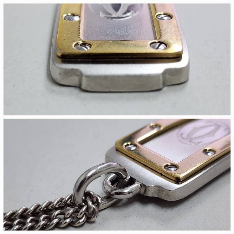 Cartier カルティエ サントス プレート シルバー＆ゴールド メタル キーホルダー リング SV925チェーン社外製 22508K3882 WWW_SUPERTOOLSSHOP_NL