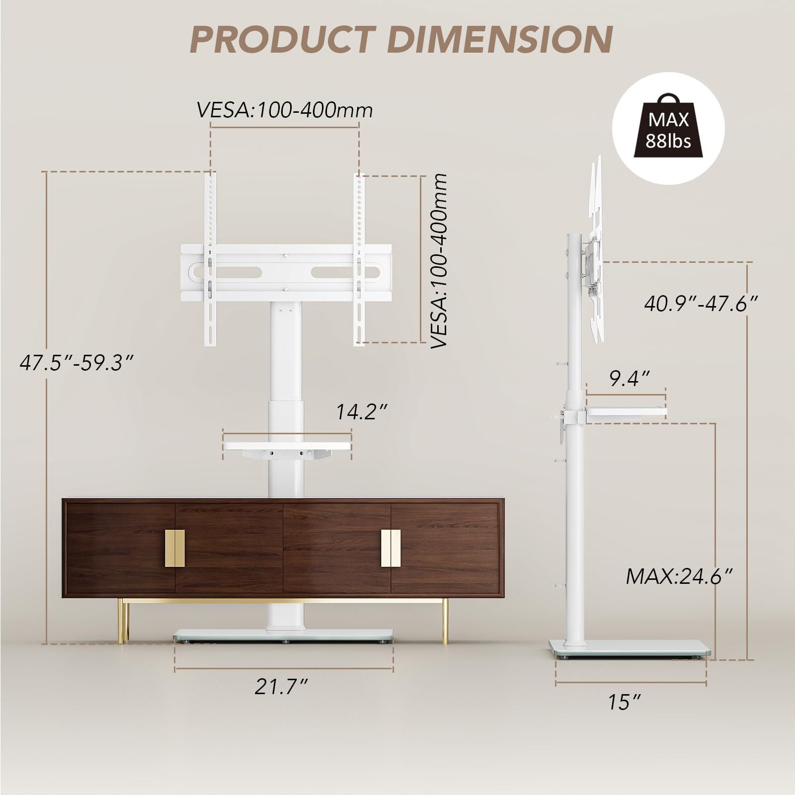 り 耐荷重40kg 左右35°首振 家用|学校|ビジネス展示用|病院業務用 高さ調節 Universal VESA|横100～400mm|縦100～400mm Floor 27~60インチ対応 TV tvスタンド テレビ台 Stand ハイタ