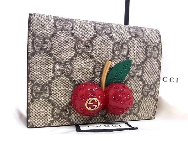 □新品□未使用□ GUCCI グッチ GG柄 GGスプリーム PVC さくらんぼ 二つ折り 財布 ウォレット 小銭入れ 札入れ ブラウン系  AU0353 - メルカリ