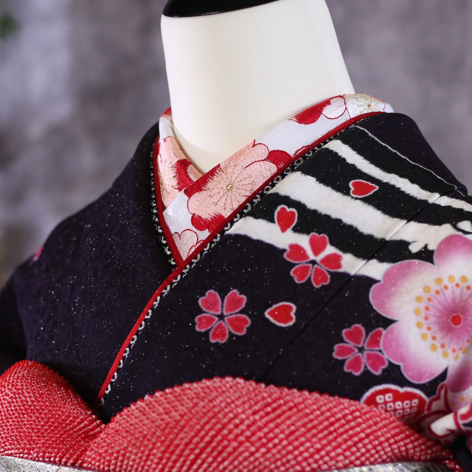 振袖フルセット 振袖セット 振袖 Mサイズ 黒紺×レトロ 美品 成人式