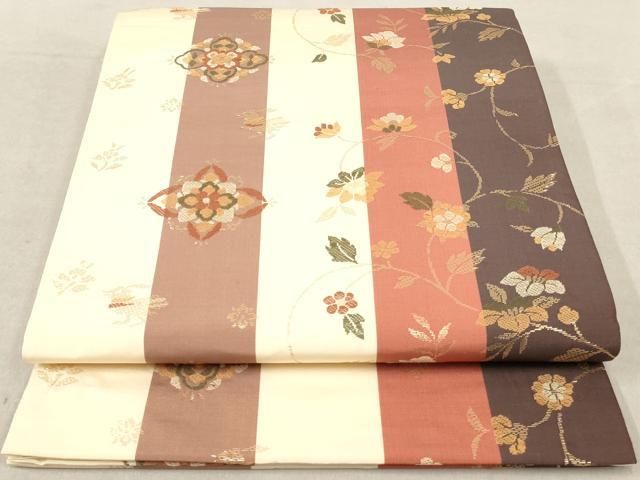 平和屋着物◎六通柄袋帯 更紗花文 金糸 正絹 逸品 AAAY7436sg